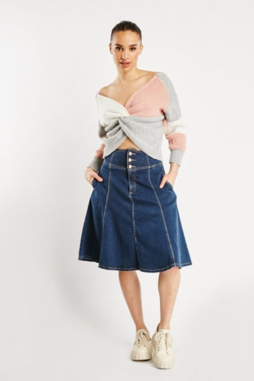 Chic and Versatile: Women’s A-Line Denim Midi Skirt